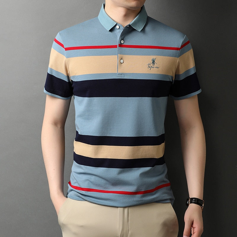 Striped Embroidery Men Designer Polo Shirt With Short Sleeve