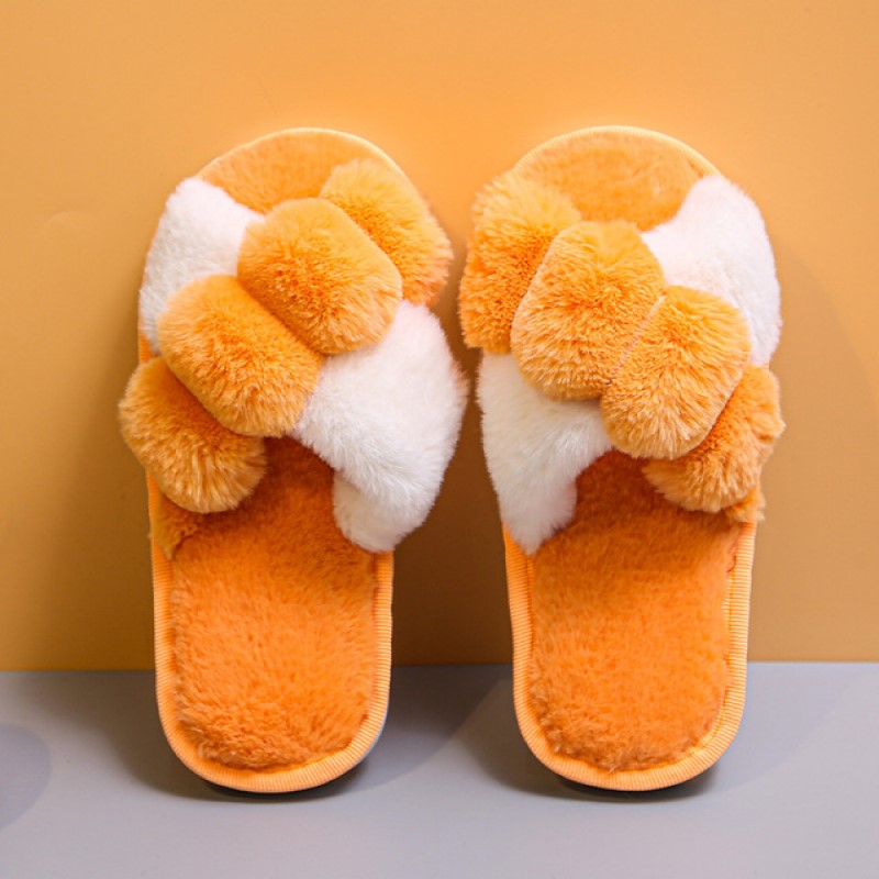 Furry Slippers Soft Plush Cross Faux Fur Shoes