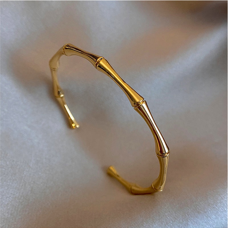 MEYRROYU Stainless Steel Gold Color Bamboo Joint Bangles
