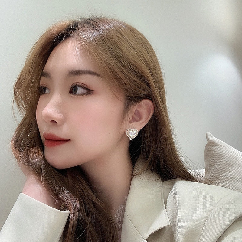 Contracted Heart Pearl Earrings For Women