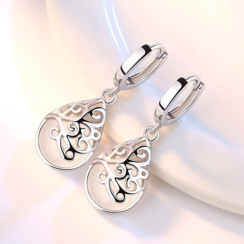 Trendy Opal Stone Flower Sterling Silver Earrings