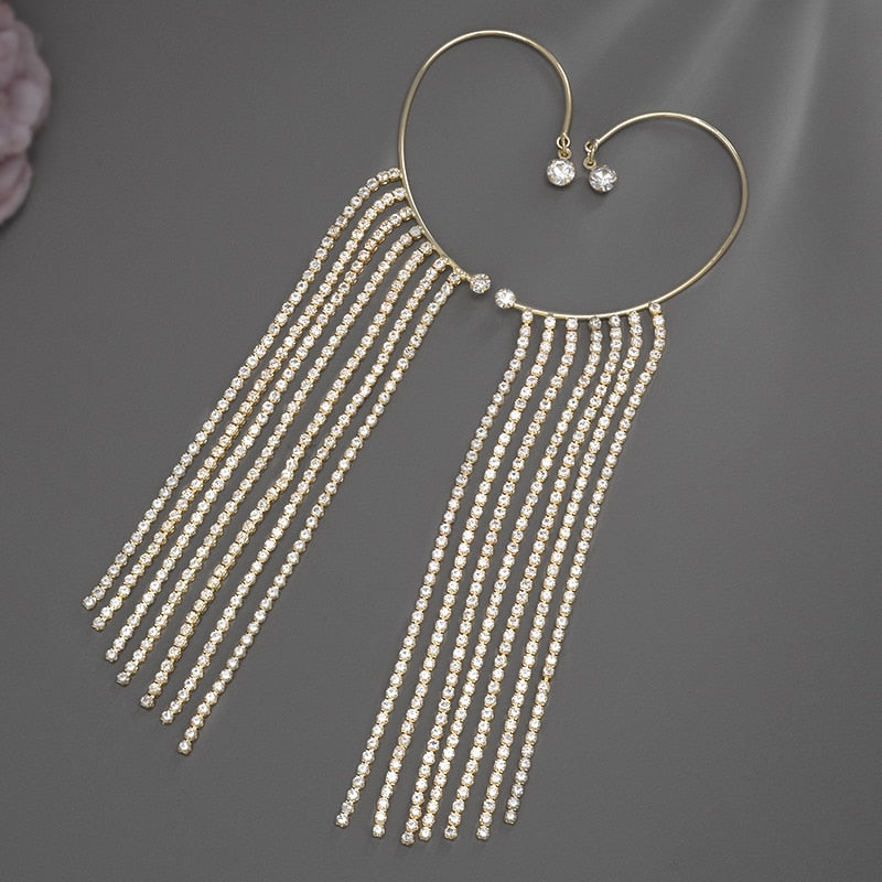 Luxury Shiny Crystal Rhinestone Long Tassel Ear Cuff Earing