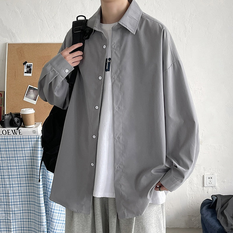 LAPPSTER Men Korean Fashion White Long Sleeve Shirts