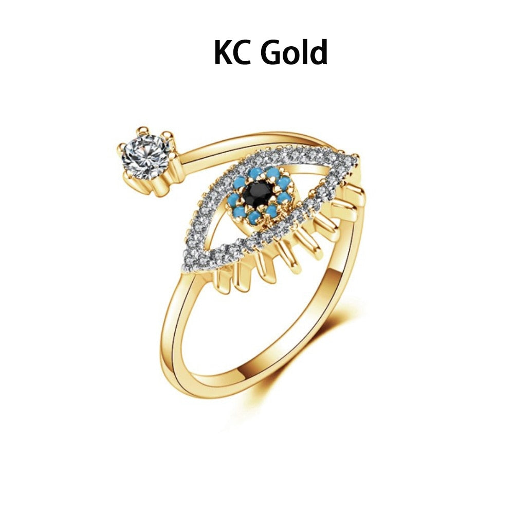 Fashion Cubic Zircon Classical Adjustable Evil Eye Open Ring