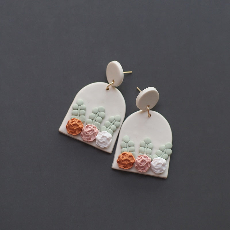 Handmade Molded Irregular Floral Multi Colors Earring