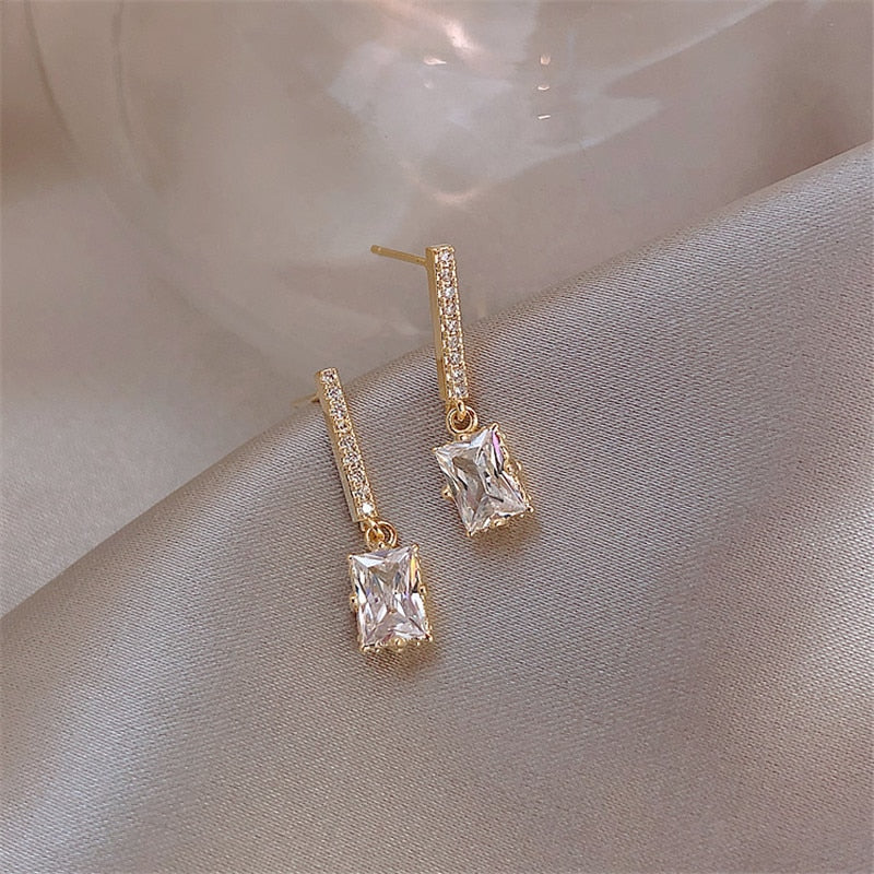 Korea Flower Crystal Temperament Geometric Shiny Zircon Earrings