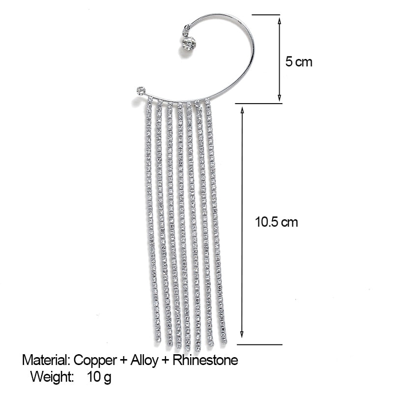 Luxury Shiny Crystal Rhinestone Long Tassel Ear Cuff Earing