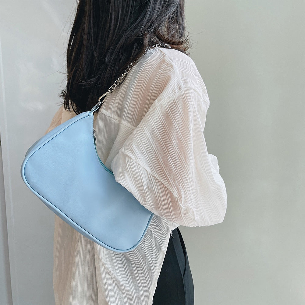 Women&#39;s Bag PU Leather 2021 New Solid Color Armpit Underarm Shoulder Bags for Women Casual Ladies Chain Shopper Handbags Purse