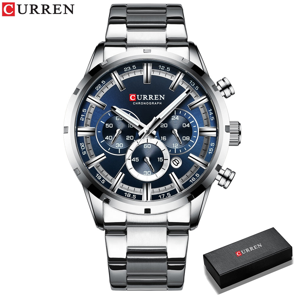 Blue Dial Stainless Steel Band Date Mens Watch