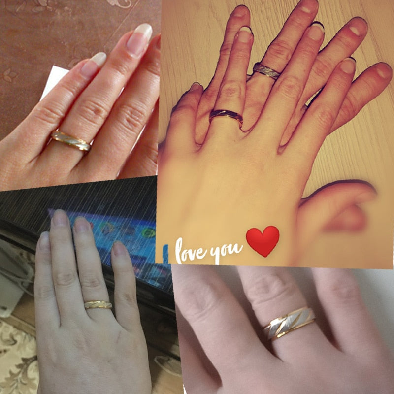 Spark Titanium Steel Personalize Engrave Lovers Couple Rings Gold Wave Charms Wedding Engagement Ring for Women Men Jewelry Gift