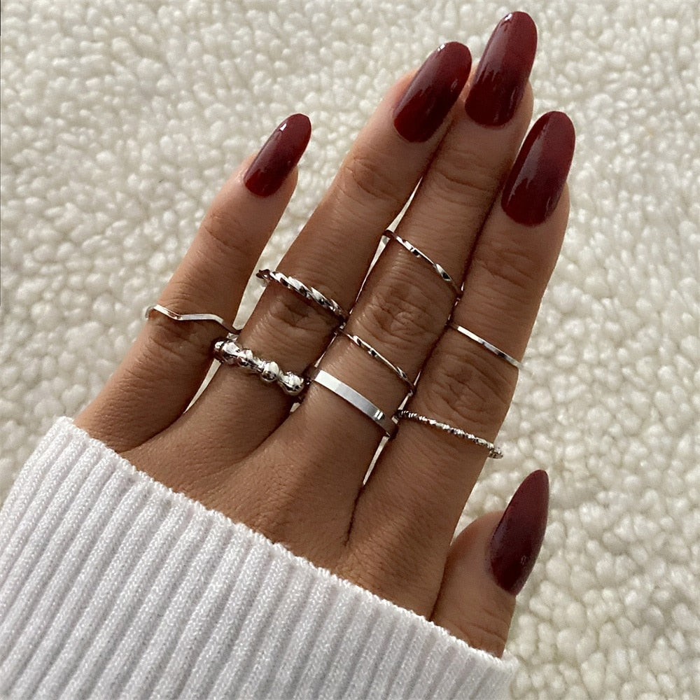 FNIO Bohemian Gold Color Chain Rings Set
