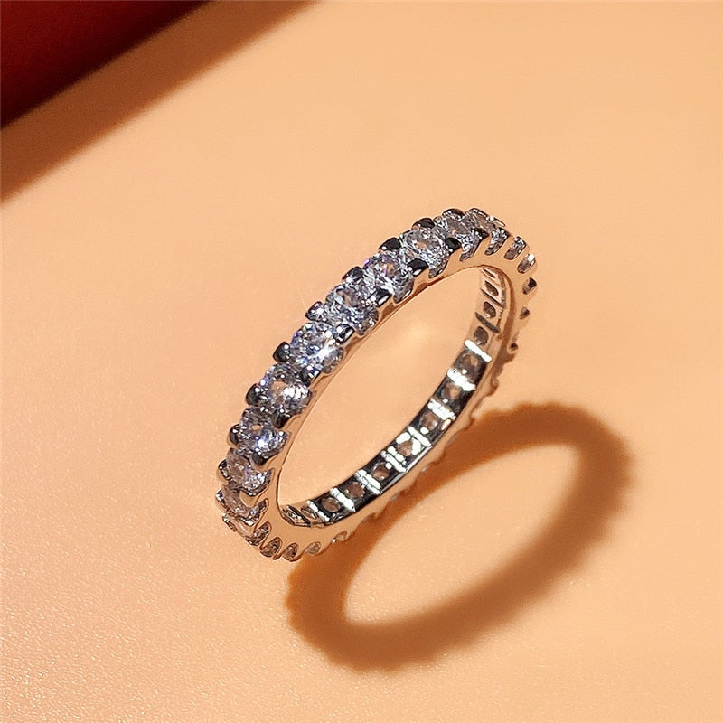 Huitan Shiny Cubic Zirconia Thin Finger Ring