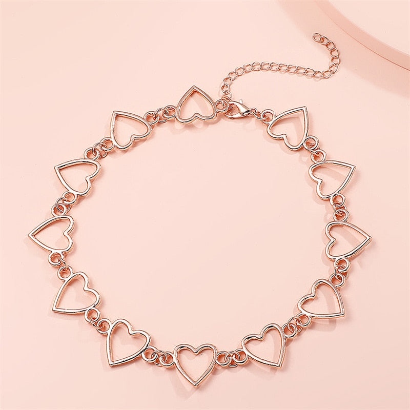Kpop Vintage Metal Heart Neck Chains Choker Grunge Necklaces