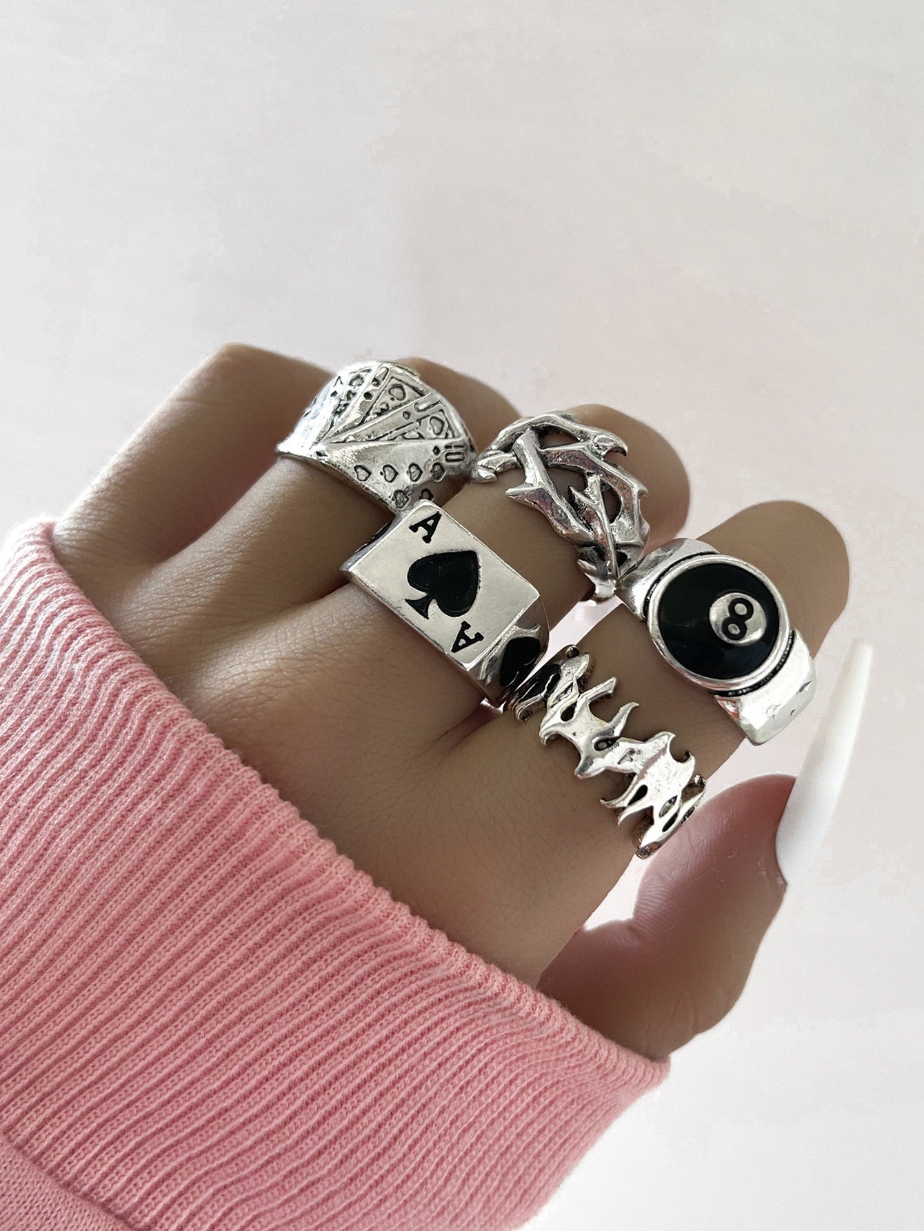 14 Pcs/Set Neo-Gothic Mixed Feather Elephant Star Moon Sun Ring