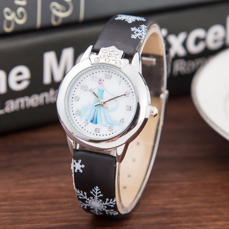 Elsa Watch Girls Elsa Princess Kids Watches Leather Strap Cute Children