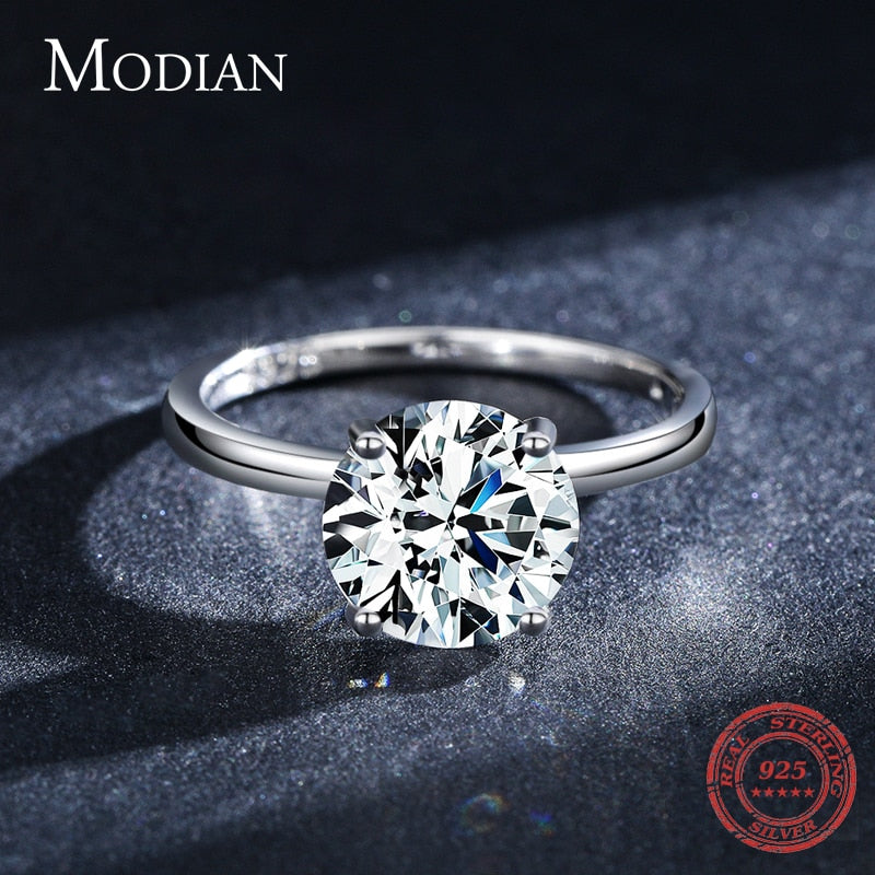 Modian 100% Real 925 Sterling Silver Classic Clear 3CT CZ Finger Ring