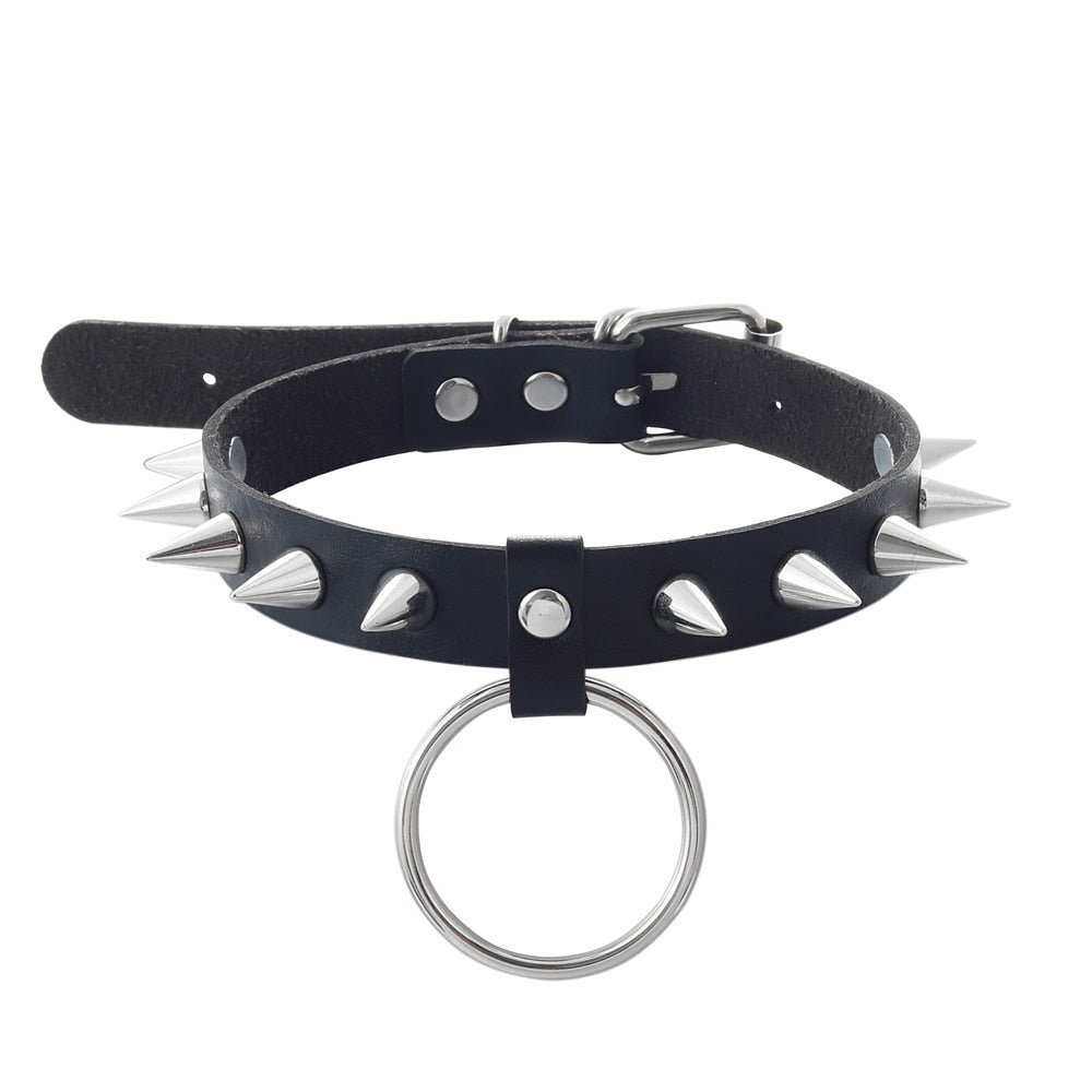 Emo Spike Collar Leather Studded Rivets Chocker Necklace