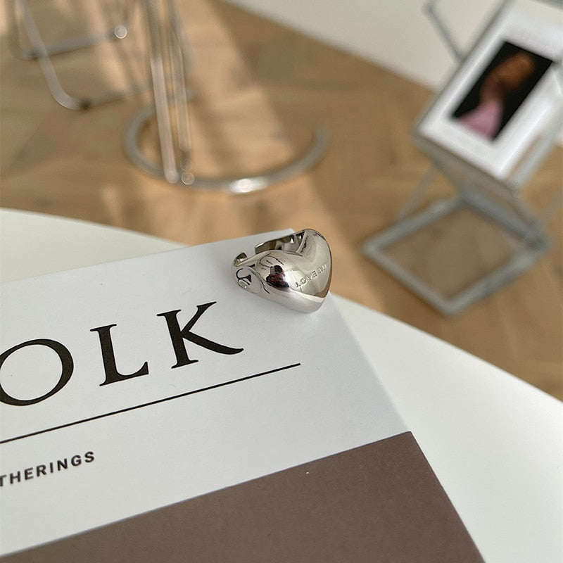 XIYANIKE Silver Color  Alphabet Three-dimensional Love Heart Smooth Ring