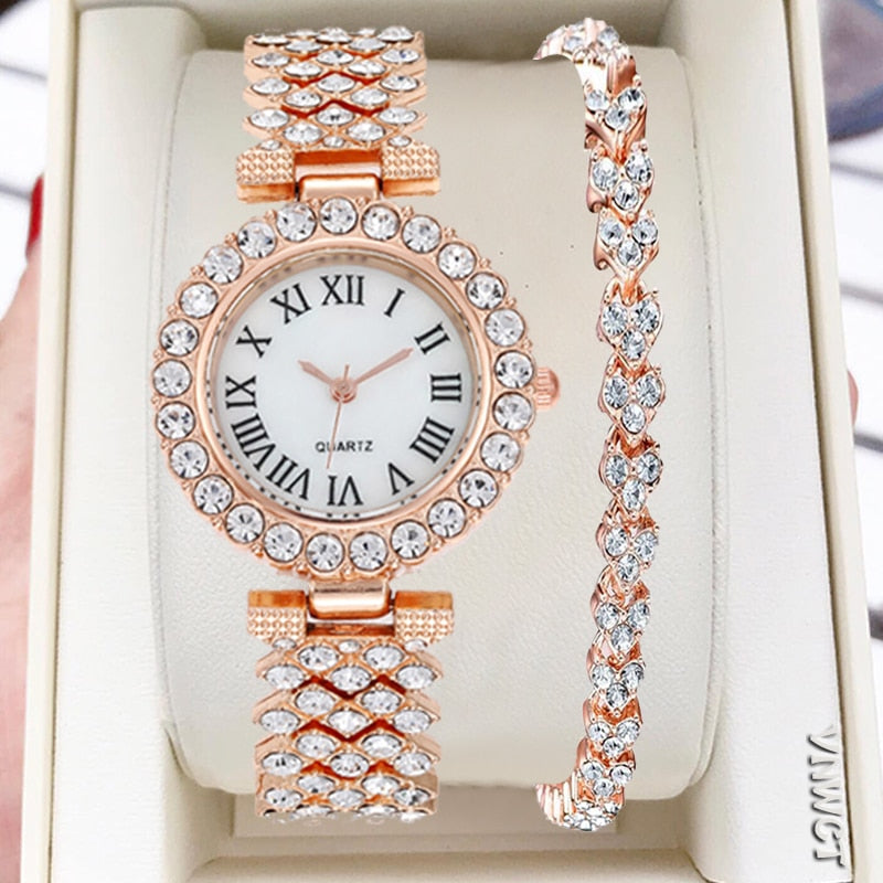 Luxury steel belt Love Steel belt Rhinestone Quartz Wrist Watch