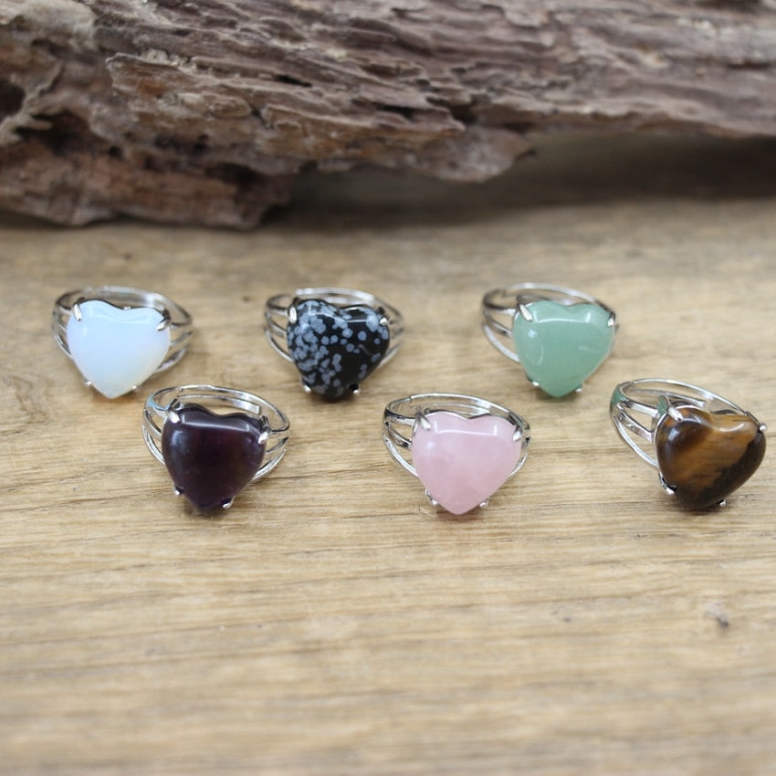 Heart Gems Stone Quartz Adjustable Ring