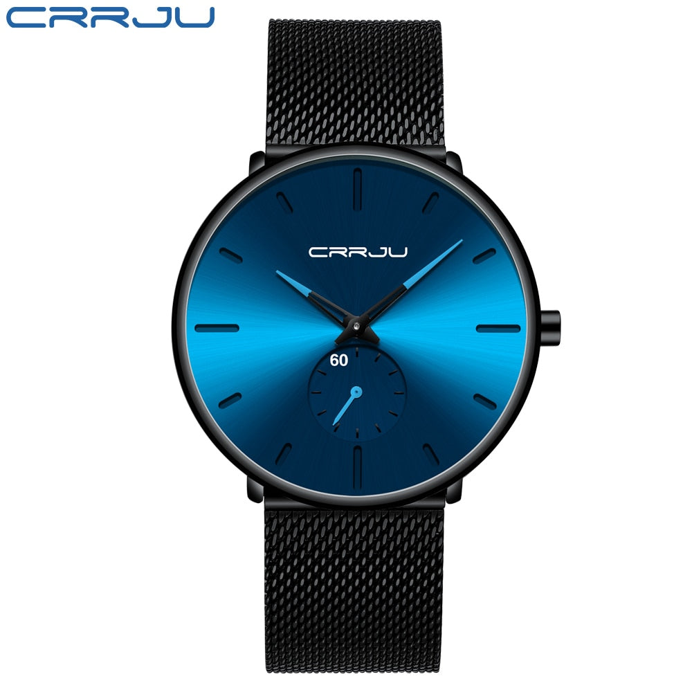 CRRJU Fashion Luxury Slim Mesh Steel Waterproof Mens Watch