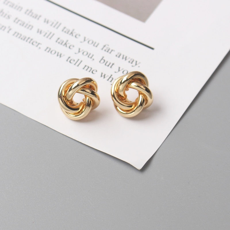 Tiny Metal Gold Color Twist Round Earrings