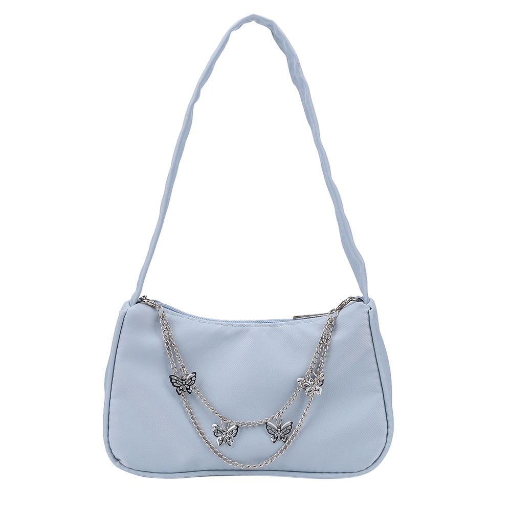 Fashion Women Pure Color Butterfly Chain Shoulder Bag