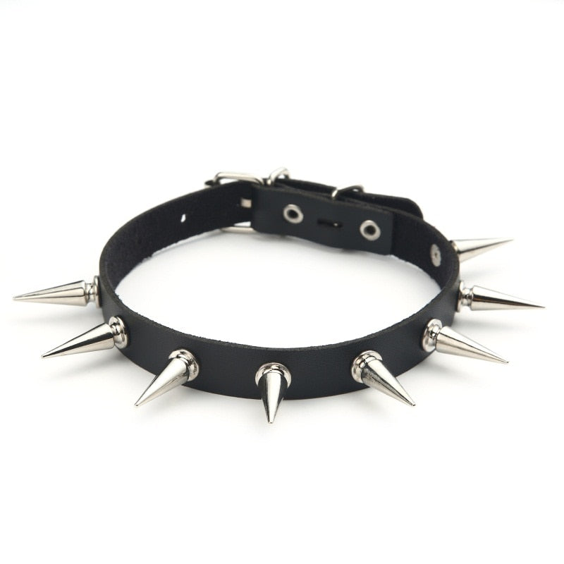 Emo Spike Collar Leather Studded Rivets Chocker Necklace