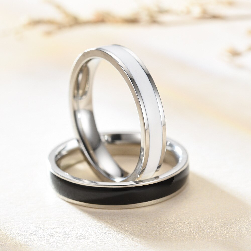 Classic Black White  Ceramic Titanium Steel Lovers Simple Finger Ring