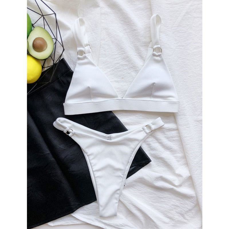 Sexy Ribbed Ring Push Up Bikinis Swimsuit Women