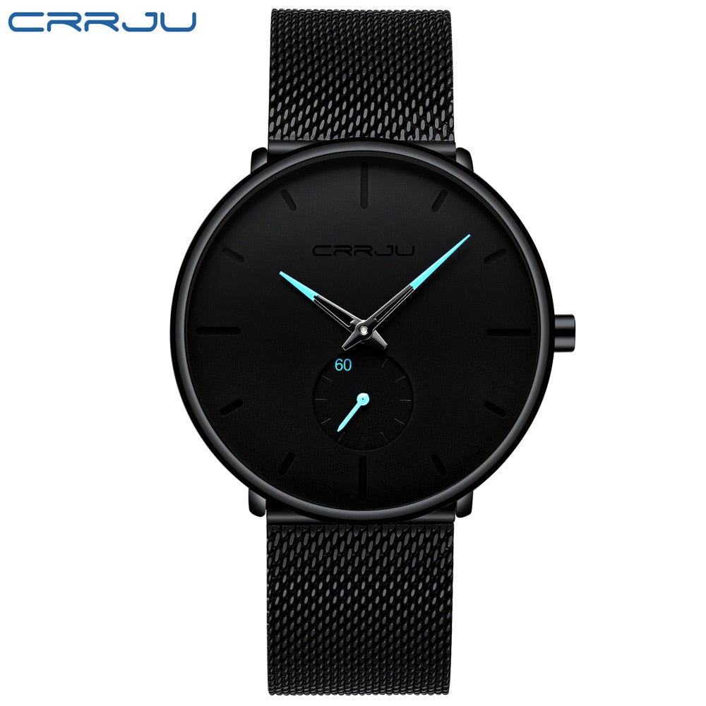 CRRJU Fashion Luxury Slim Mesh Steel Waterproof Mens Watch