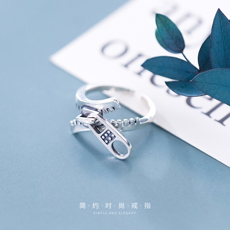 Punk New Zipper Adjustable Size Finger Ring
