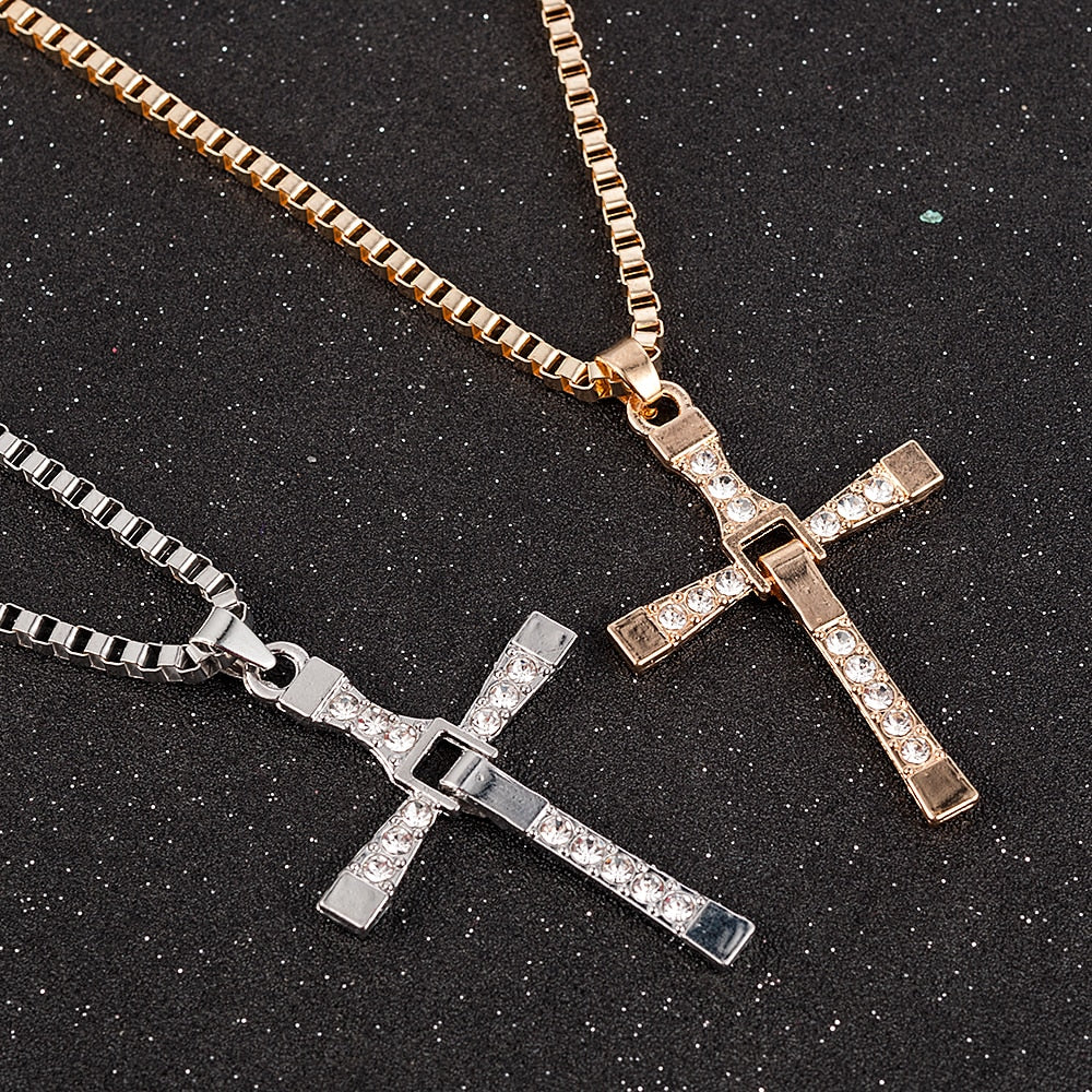 Dominic Toretto  Rhinestone Cross Crystal Pendant Chain Necklace