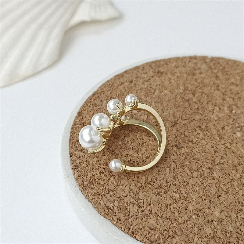 Fashion Big Geometric Pearl Paved Adjustable Ring