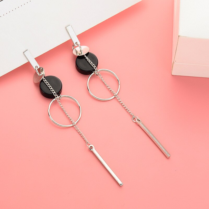 Korean Long Statement Geometric Triangle Tassel Dangle Drop Earrings