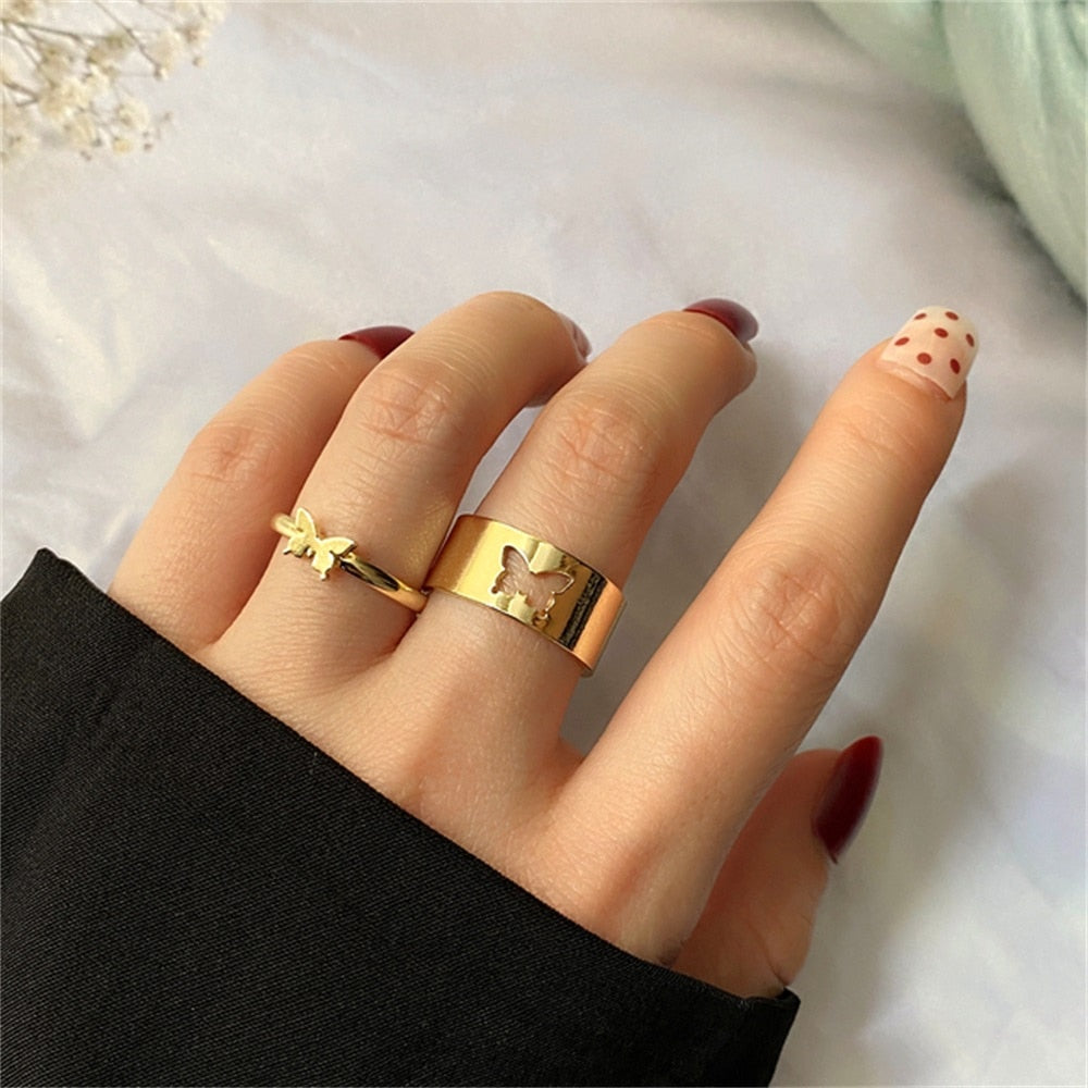 FNIO Bohemian Gold Color Chain Rings Set