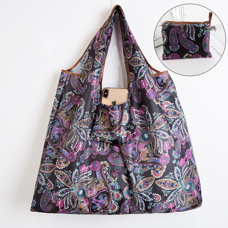 Big Size Thick Nylon Large Tote ECO Reusable Polyester Portable Shoulder Women&#39;s Handbags Folding Pouch Shopping Bag Foldable