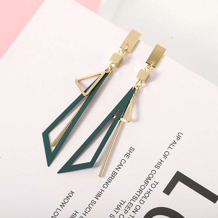 Korean Long Statement Geometric Triangle Tassel Dangle Drop Earrings