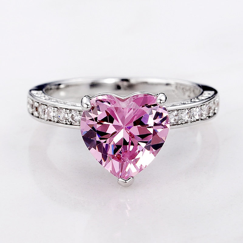 Huitan Luxury Solitaire Pink Cubic Zirconia Proposal Ring