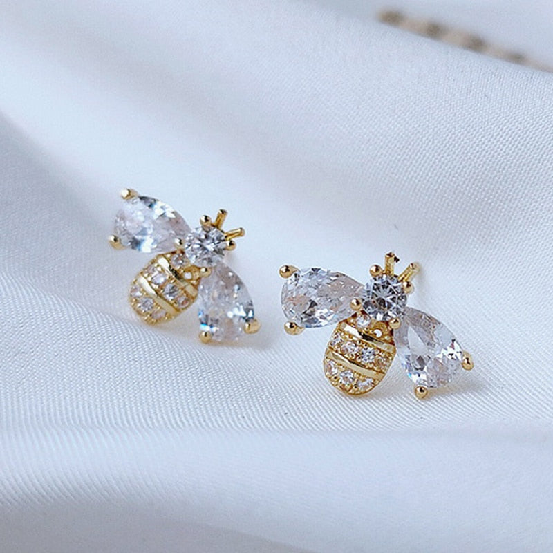 Korea Flower Crystal Temperament Geometric Shiny Zircon Earrings