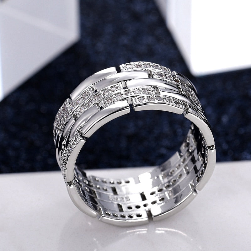 Huitan Luxury Silver Color Shiny CZ Ring