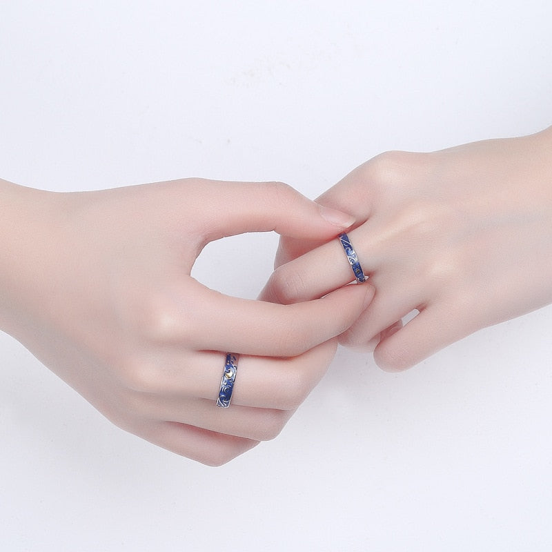 925 Sterling Silver Van Gogh Starry Sky Open Couple Ring