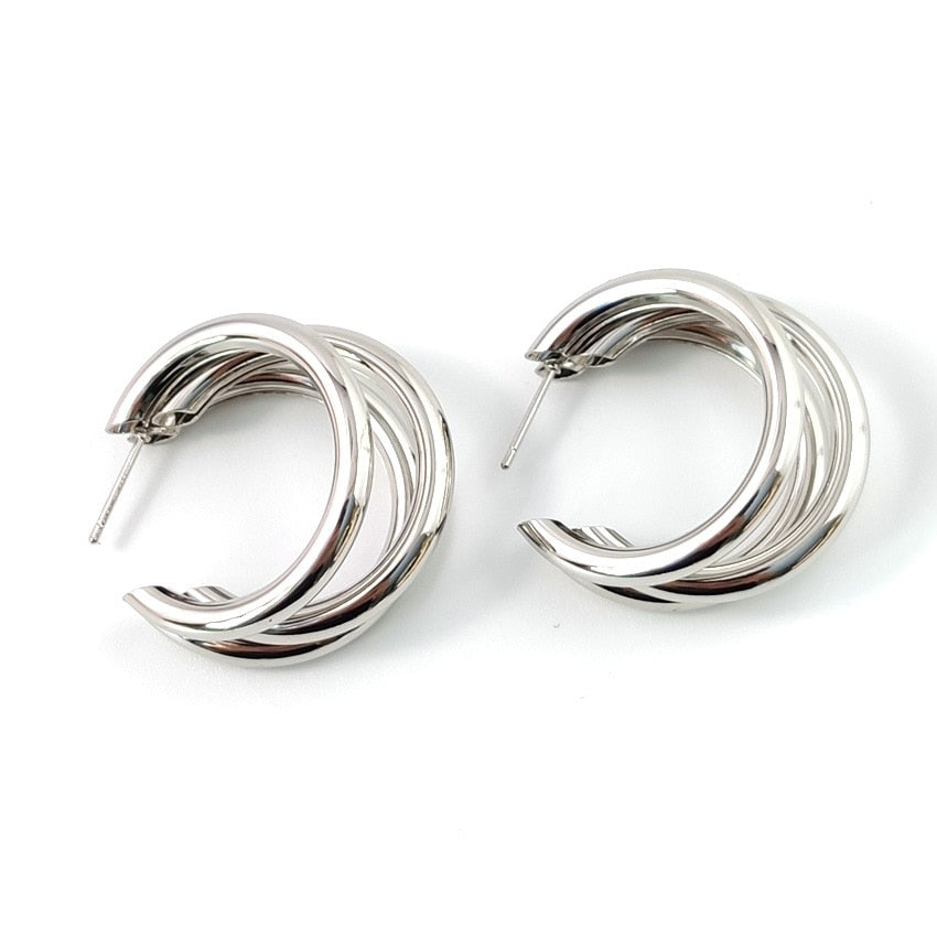 Korean Geometry Metal Earrings For women