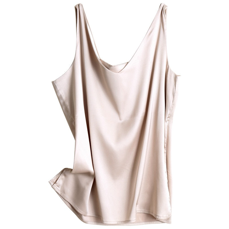 Strap Top Halter V Neck Sleeveless Satin Silk Tank Top