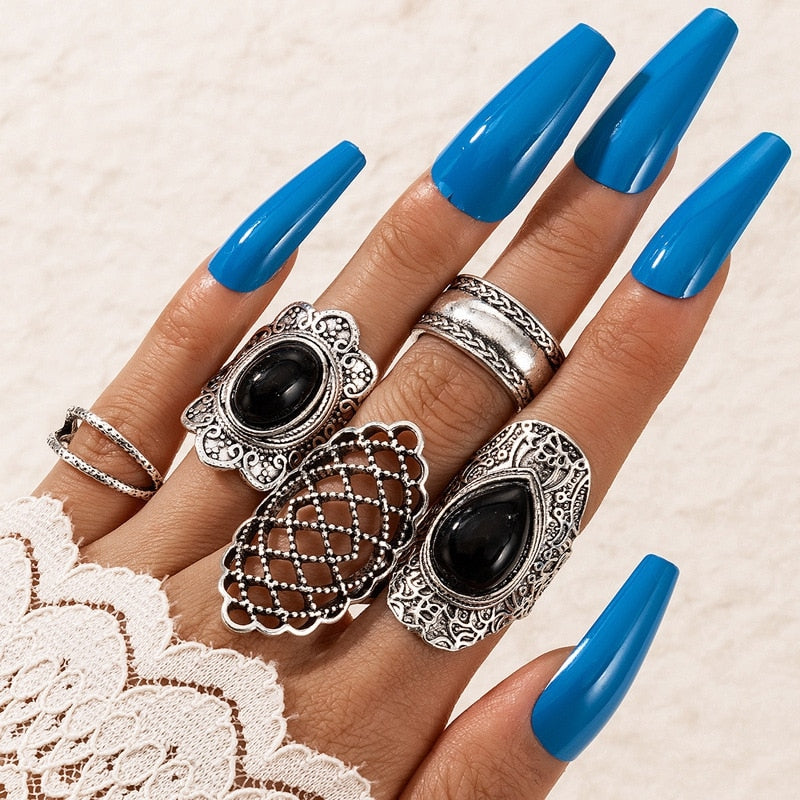 14 Pcs/Set Neo-Gothic Mixed Feather Elephant Star Moon Sun Ring