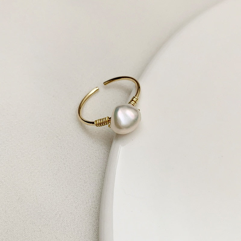 Fashion Big Geometric Pearl Paved Adjustable Ring