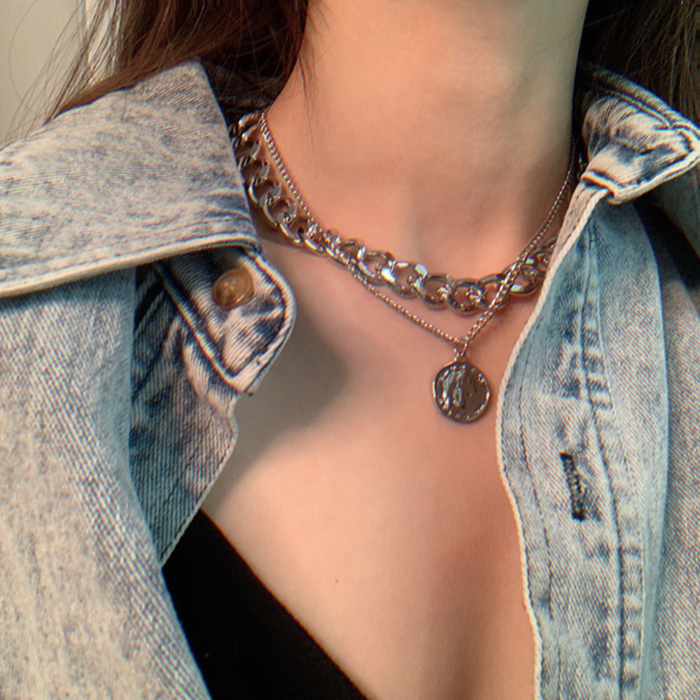 SUMENG New Fashion Vintage Multi-layer Coin Chain Choker Necklace