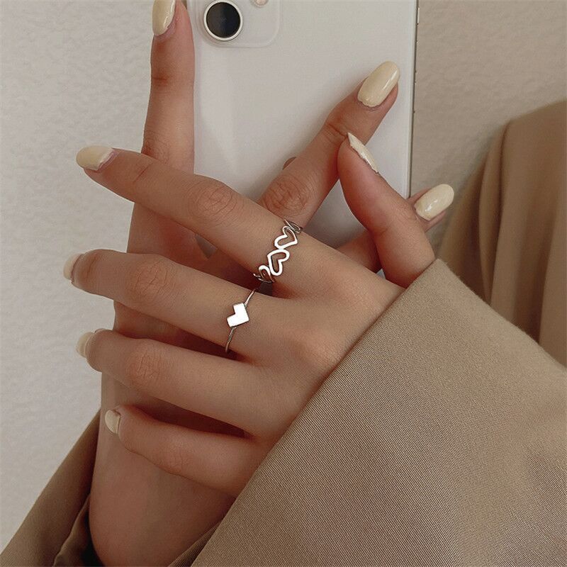 Hollow Heart Ring Set 5PCS Elegant Vintage Adjustable