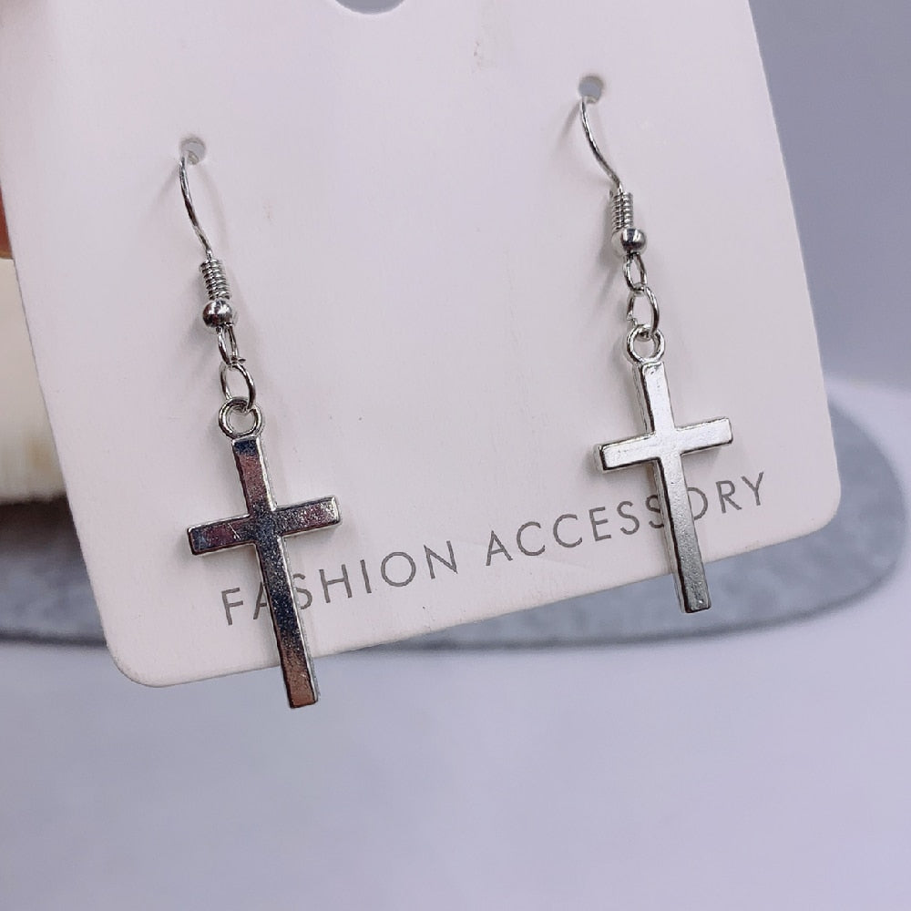 Fashion Cross Pendant Cartilage Drop Dangle Earrings