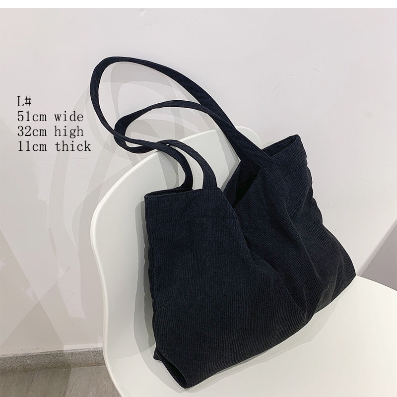Corduroy Zipper Reusable Thickened Large Capacity Tote Bag